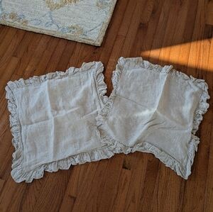 Ruffled Beige 100 Percent Linen Pillow Covers 18*18